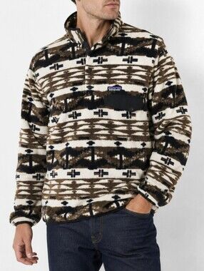 Patagonia Synchilla Snap-T Aztec Shepherd Knit Fleece Pullover Birch White M
